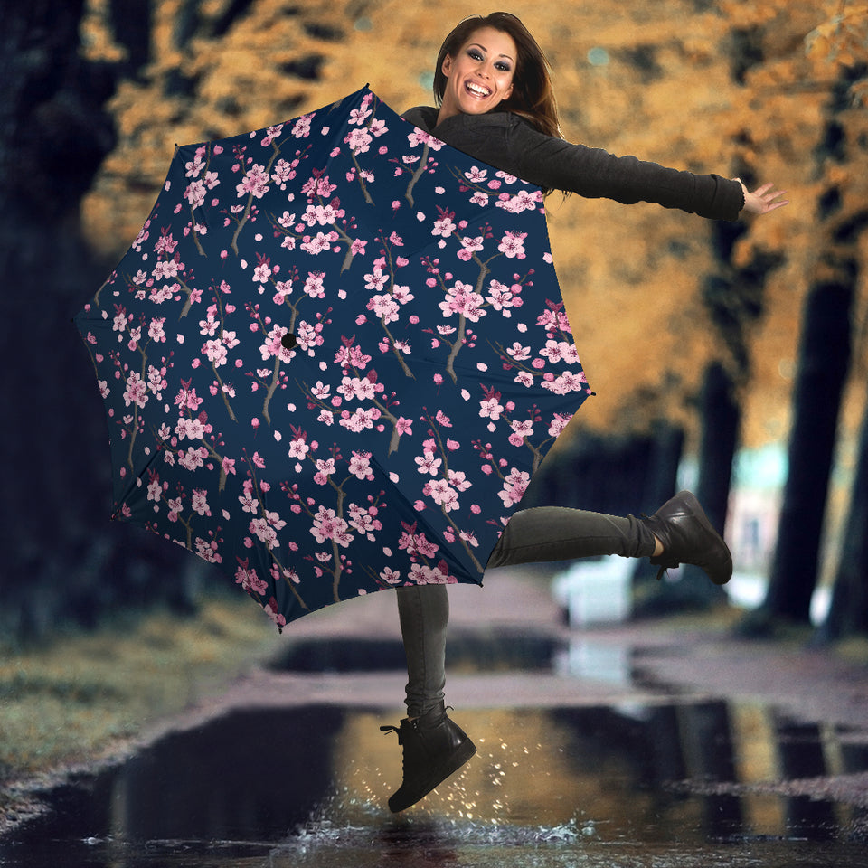 Pink Sakura Cherry Blossom Blue Background Umbrella