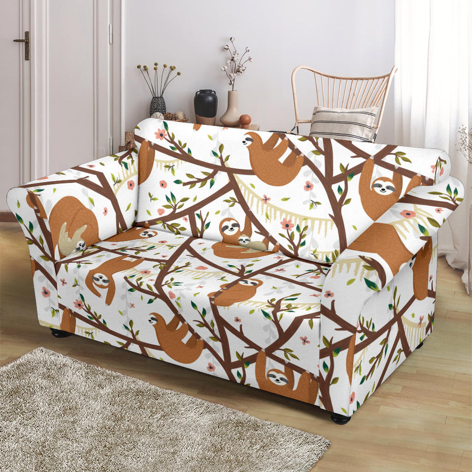 Sloths Hanging On The Tree Pattern Loveseat Couch Slipcover