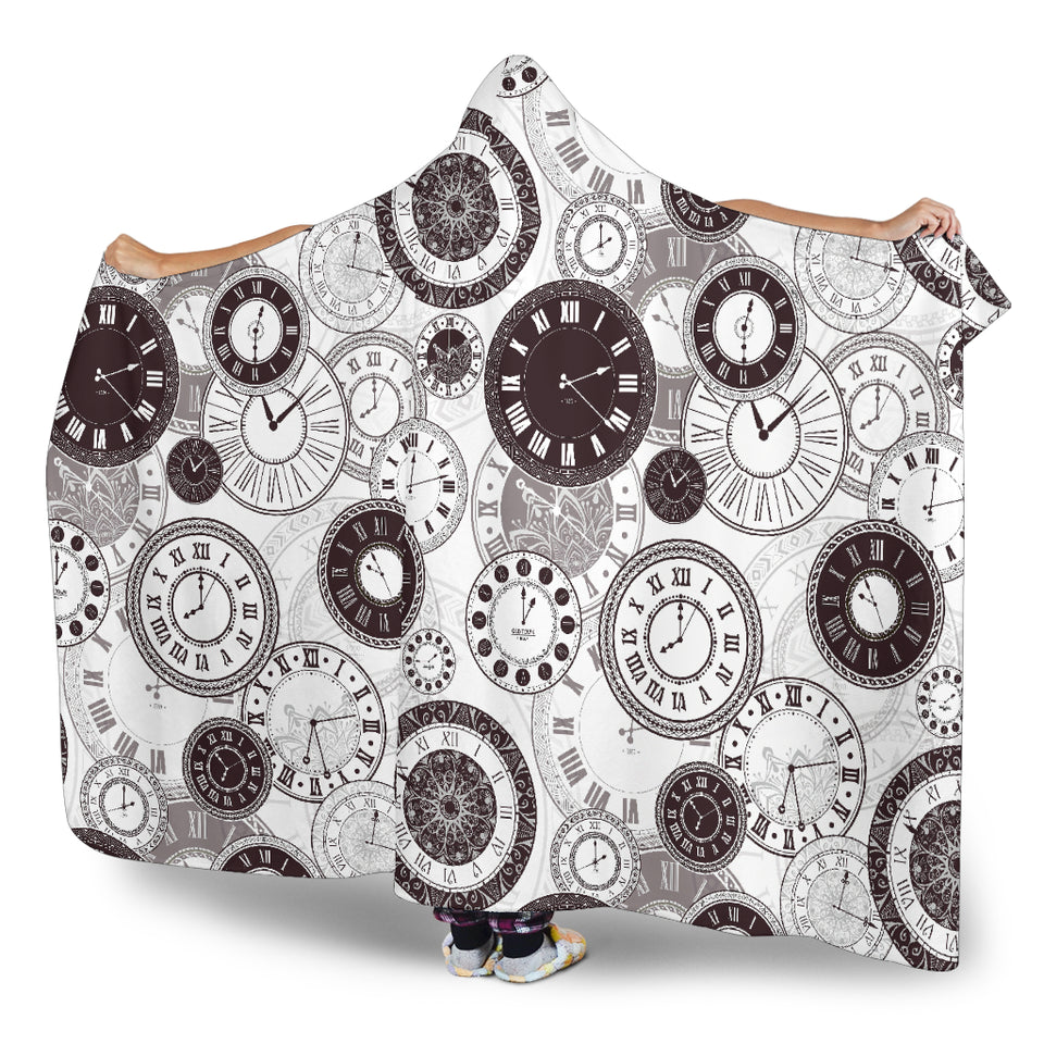 Classic Vintage Clock Pattern Hooded Blanket