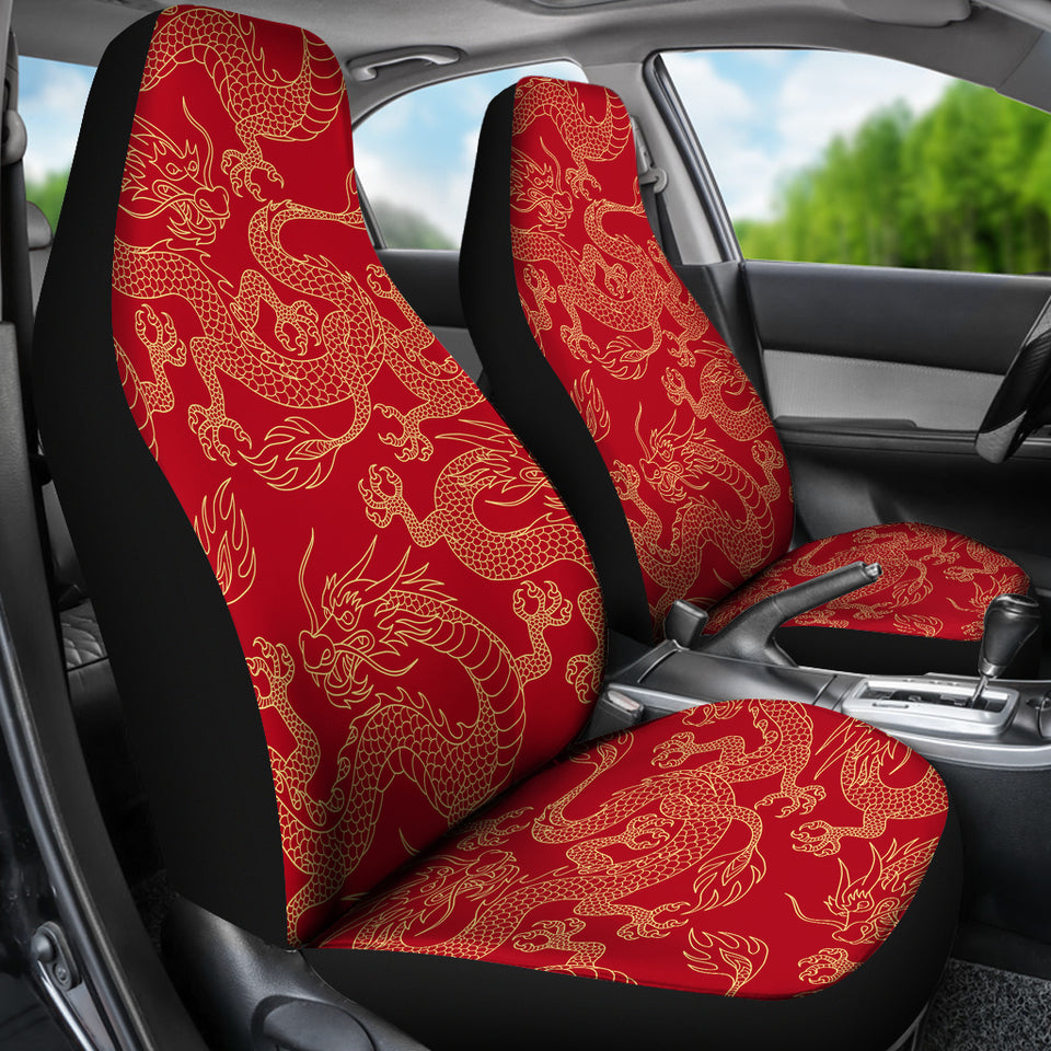 Gold Dragons Red Background Universal Fit Car Seat Covers