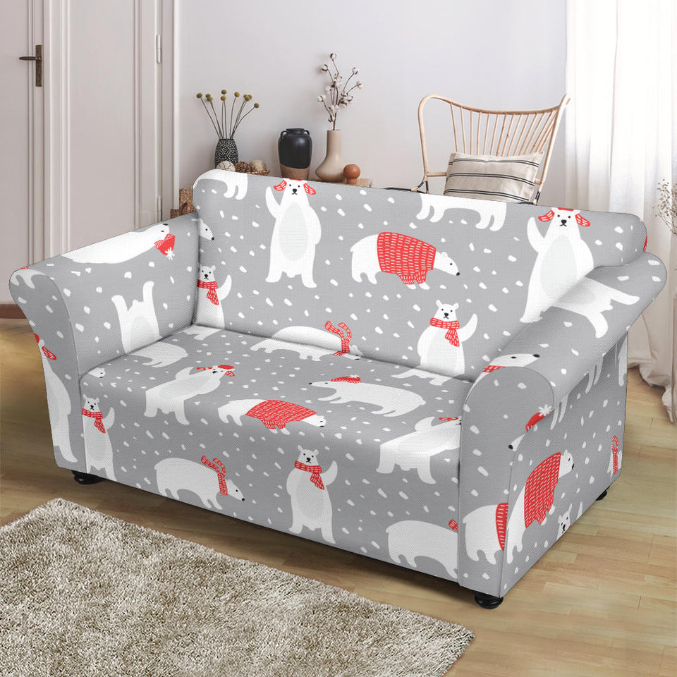 Cute Polar Bear Christmas Snow Pattern Loveseat Couch Slipcover