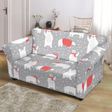 Cute Polar Bear Christmas Snow Pattern Loveseat Couch Slipcover