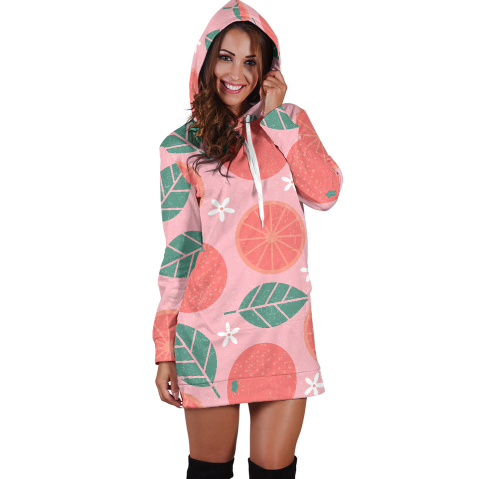 Grapefruit Leaves Flower Pink Background Women'S Hoodie Dress