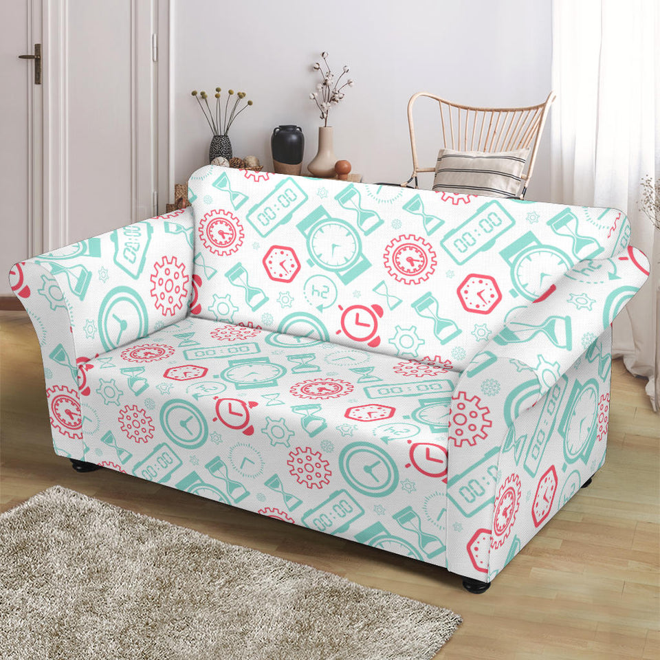 Clock Time Pattern Blackground Loveseat Couch Slipcover