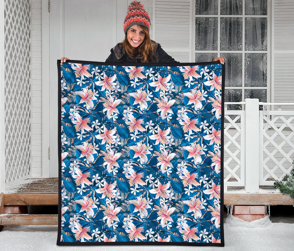 Hibiscus Pattern Print Design 02 Premium Quilt