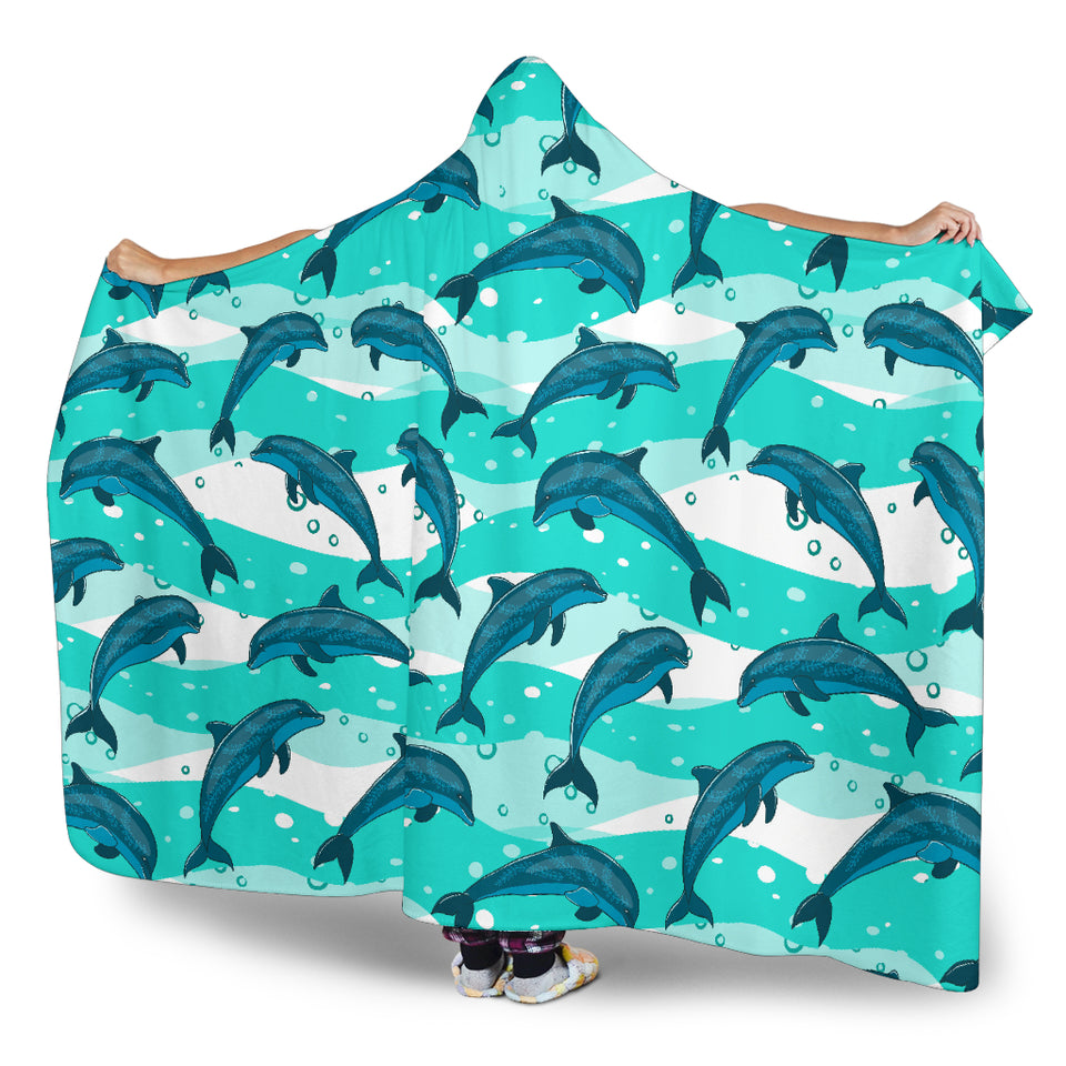Dolphin Sea Pattern Hooded Blanket