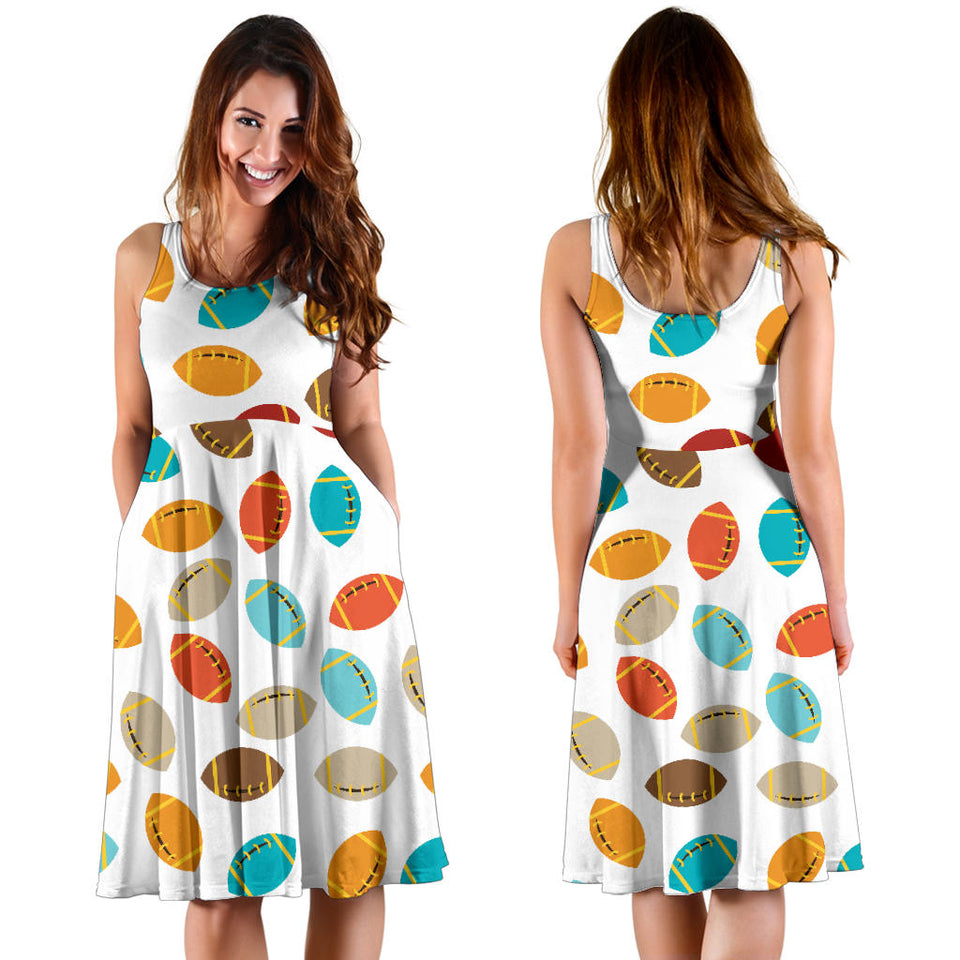 Colorful American Football Ball Pattern Sleeveless Midi Dress