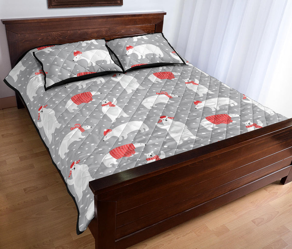 Cute polar bear christmas snow pattern Quilt Bed Set