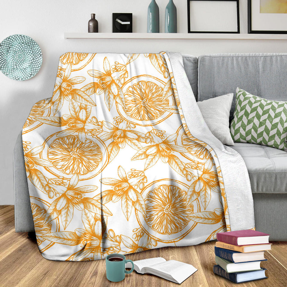 Hand Drawn Orange Fruit Pattern Premium Blanket