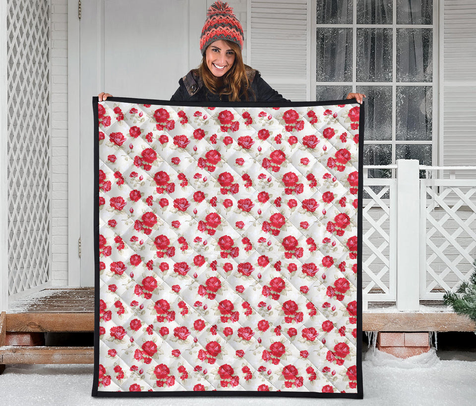 Rose Pattern Print Design 01 Premium Quilt