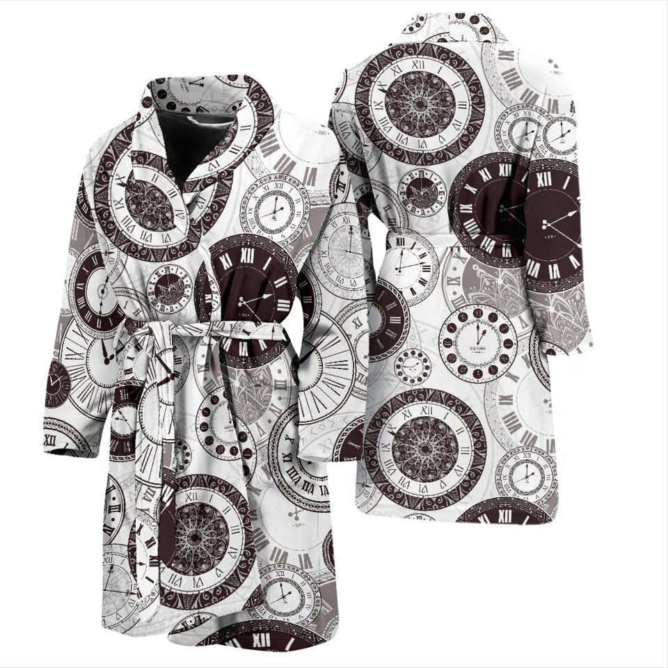 Classic Vintage Clock Pattern Men'S Bathrobe