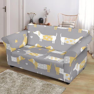 Cute Dachshund Dog Pattern Loveseat Couch Slipcover