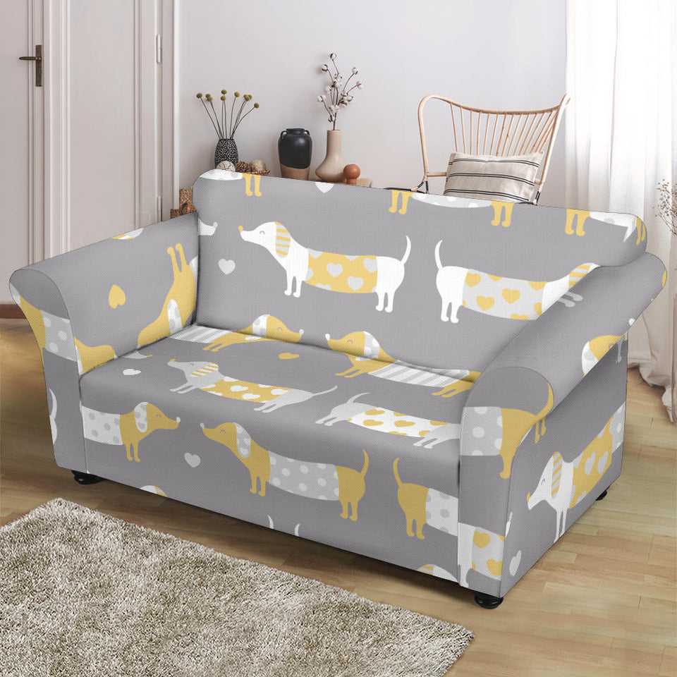 Cute Dachshund Dog Pattern Loveseat Couch Slipcover