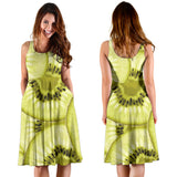Sliced Kiwi Pattern Sleeveless Midi Dress
