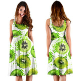 Watercolor Kiwi Pattern Sleeveless Midi Dress
