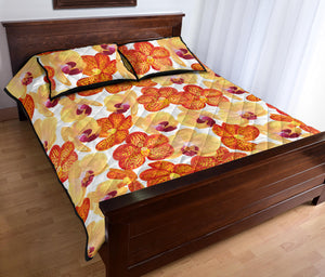 Orange yellow orchid flower pattern background Quilt Bed Set