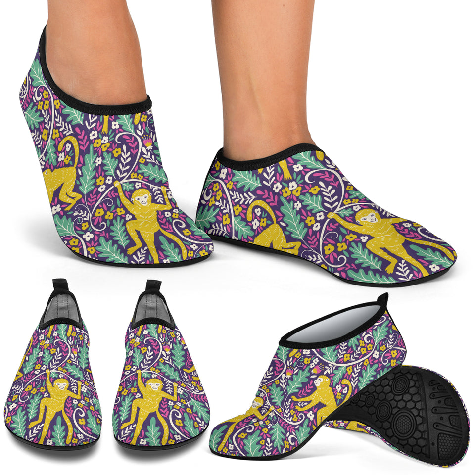 Cute Yellow Monkey Leaves Pattern Aqua Shoes