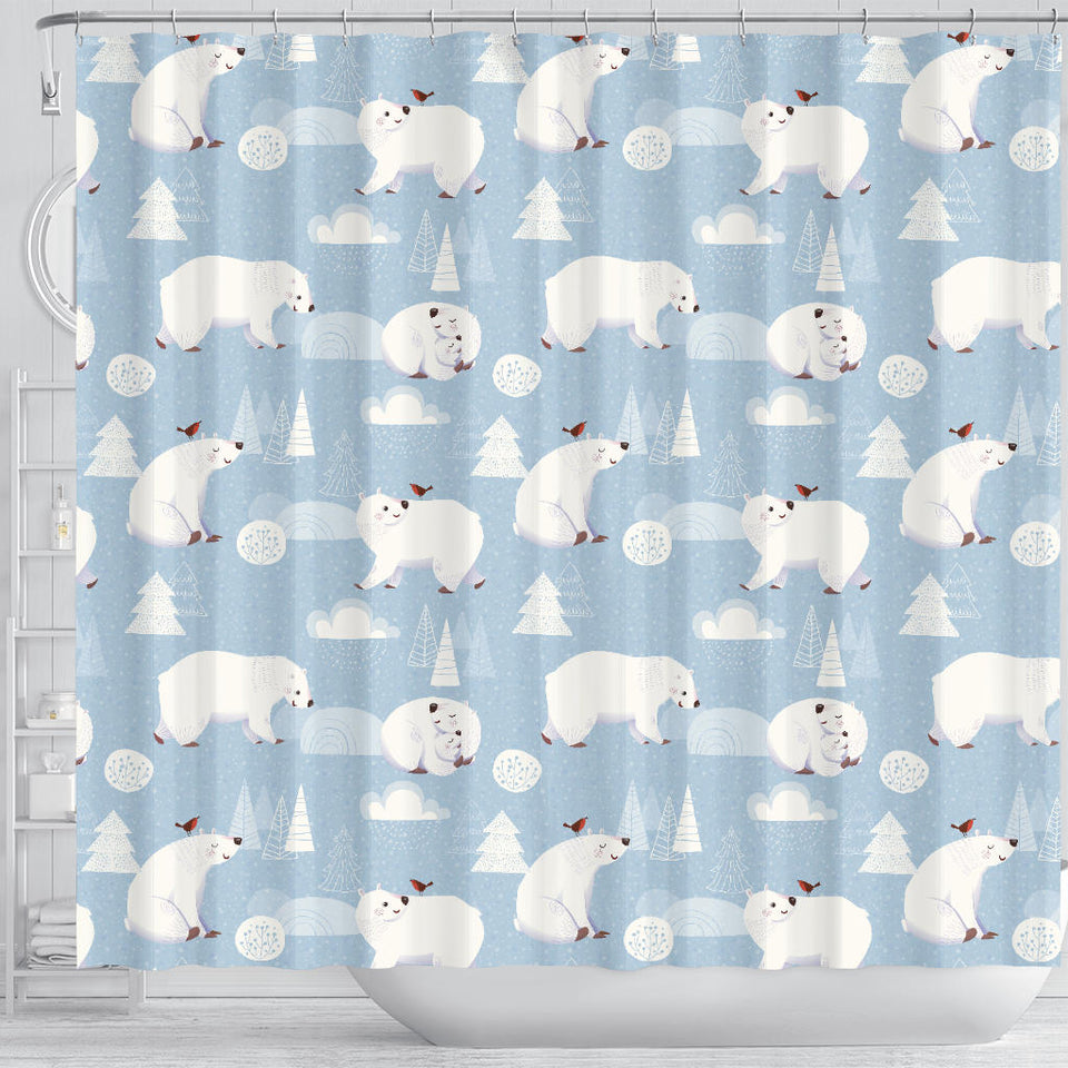 Cute Polar Bears Christmas Decoration Pattern Shower Curtain Fulfilled In US