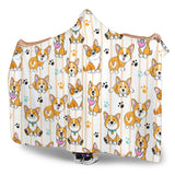 Cute Dog Corgi Striped Background Pattern Hooded Blanket