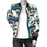 Japanese Wave Pattern Women'S Bomber Jacket