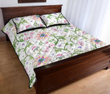 Beautiful pink lotus waterlily leaves pattern Quilt Bed Set