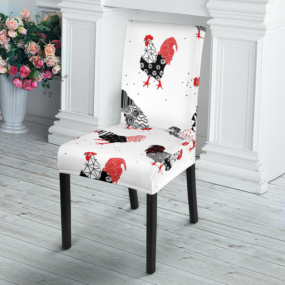 Cool Rooster Chicken Cock Floral Ornament Background Dining Chair Slipcover