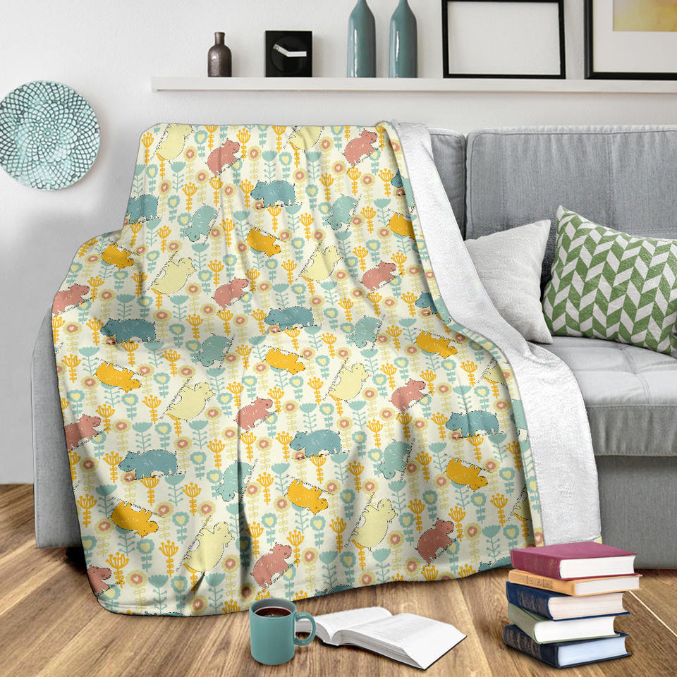 Hippopotamus Pattern Print Design 04 Premium Blanket