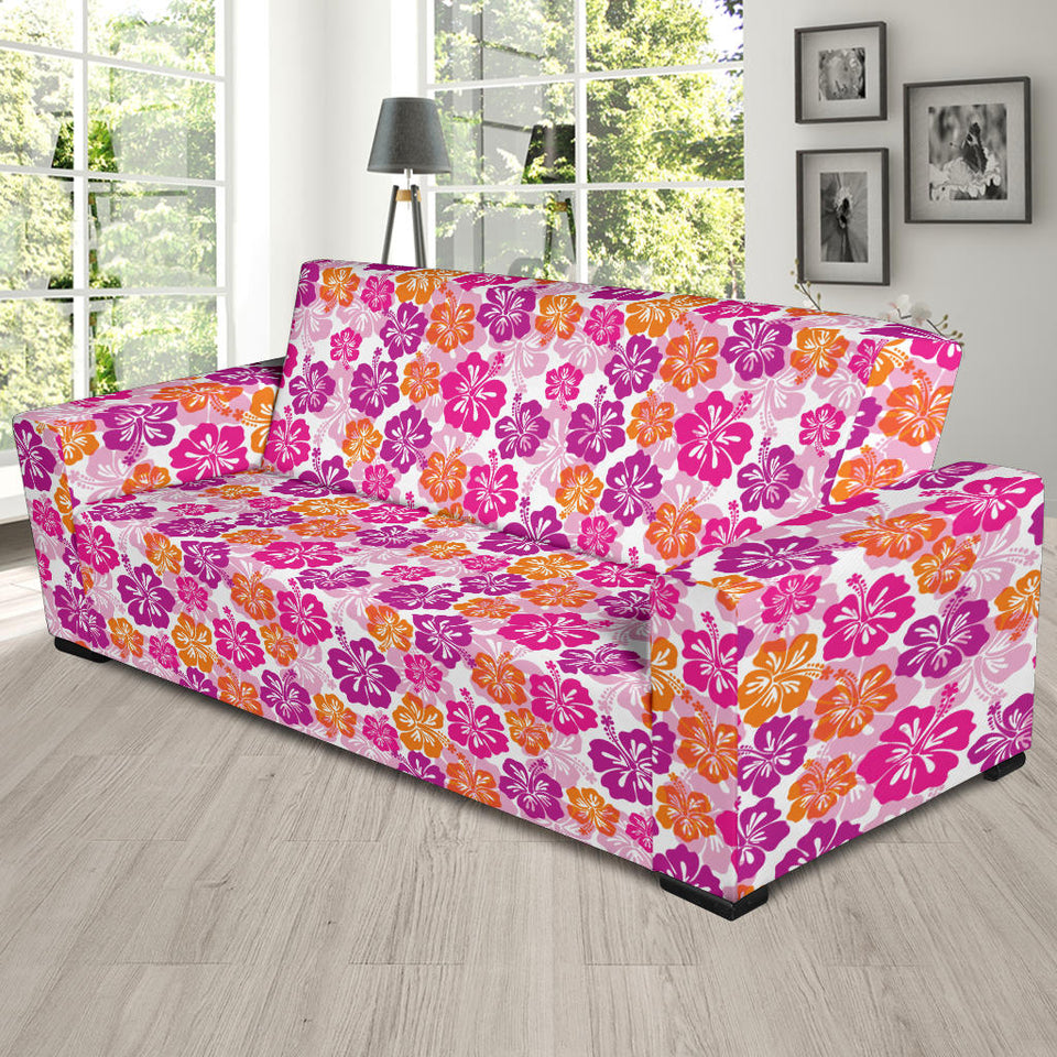 Hibiscus Pattern Print Design 01 Sofa Slipcover