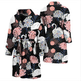 White Swan Blooming Flower Pattern Men'S Bathrobe