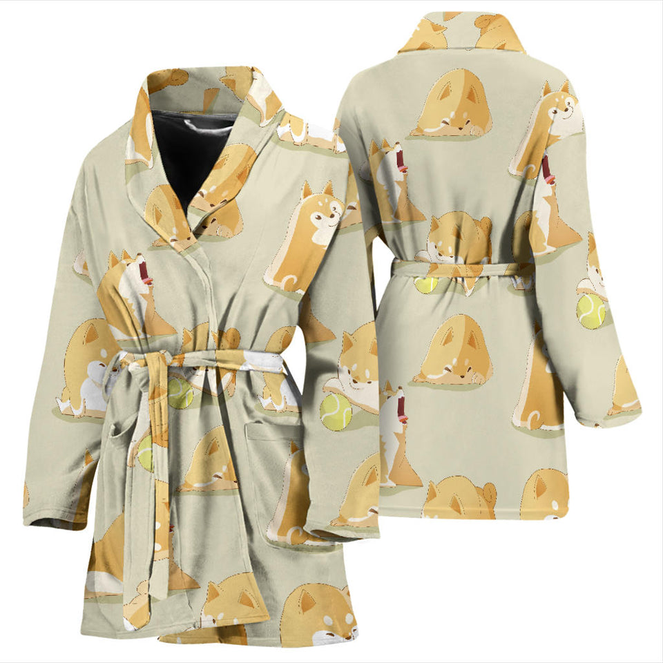 Cute Fat Shiba Inu Dog Pattern Women'S Bathrobe