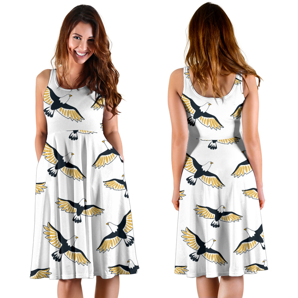 Eagle Pattern Print Design 03 Sleeveless Midi Dress