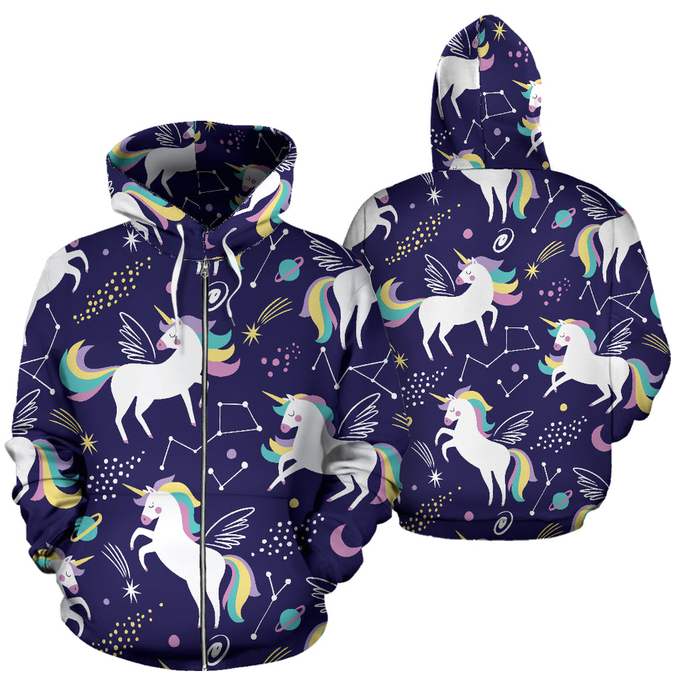 Hand Drawn Cute Unicorn Star Planet Zip Up Hoodie