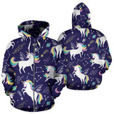 Hand Drawn Cute Unicorn Star Planet Zip Up Hoodie