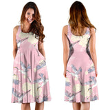 Japanese Crane Rose Pattern Sleeveless Midi Dress