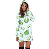 Durian Pattern Blue Background Women'S Hoodie Dress
