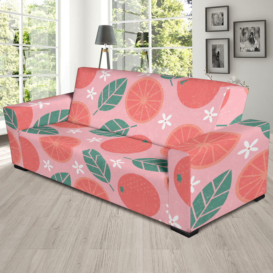 Grapefruit Leaves Flower Pink Background Sofa Slipcover