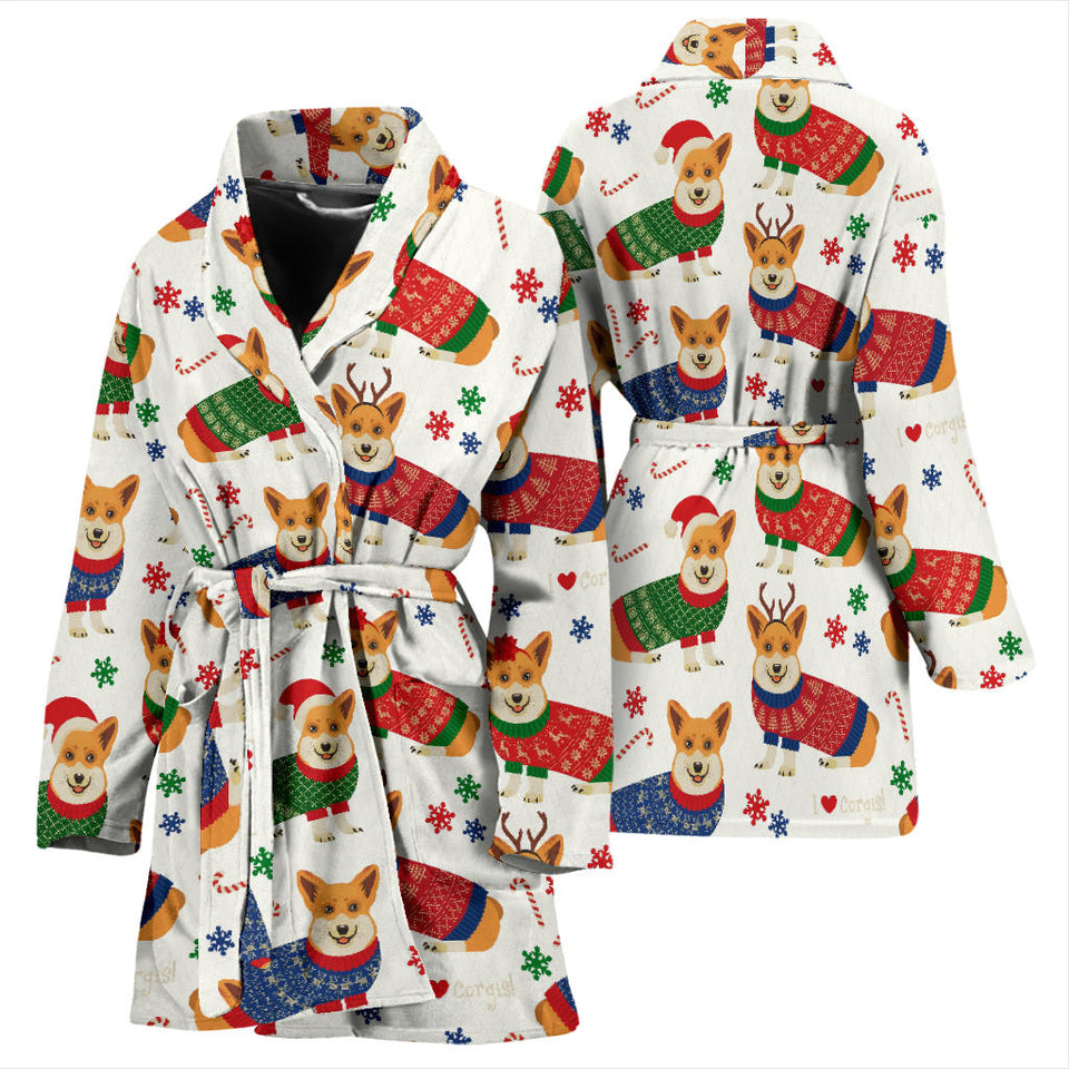 Corgi Christmas Pattern Women'S Bathrobe
