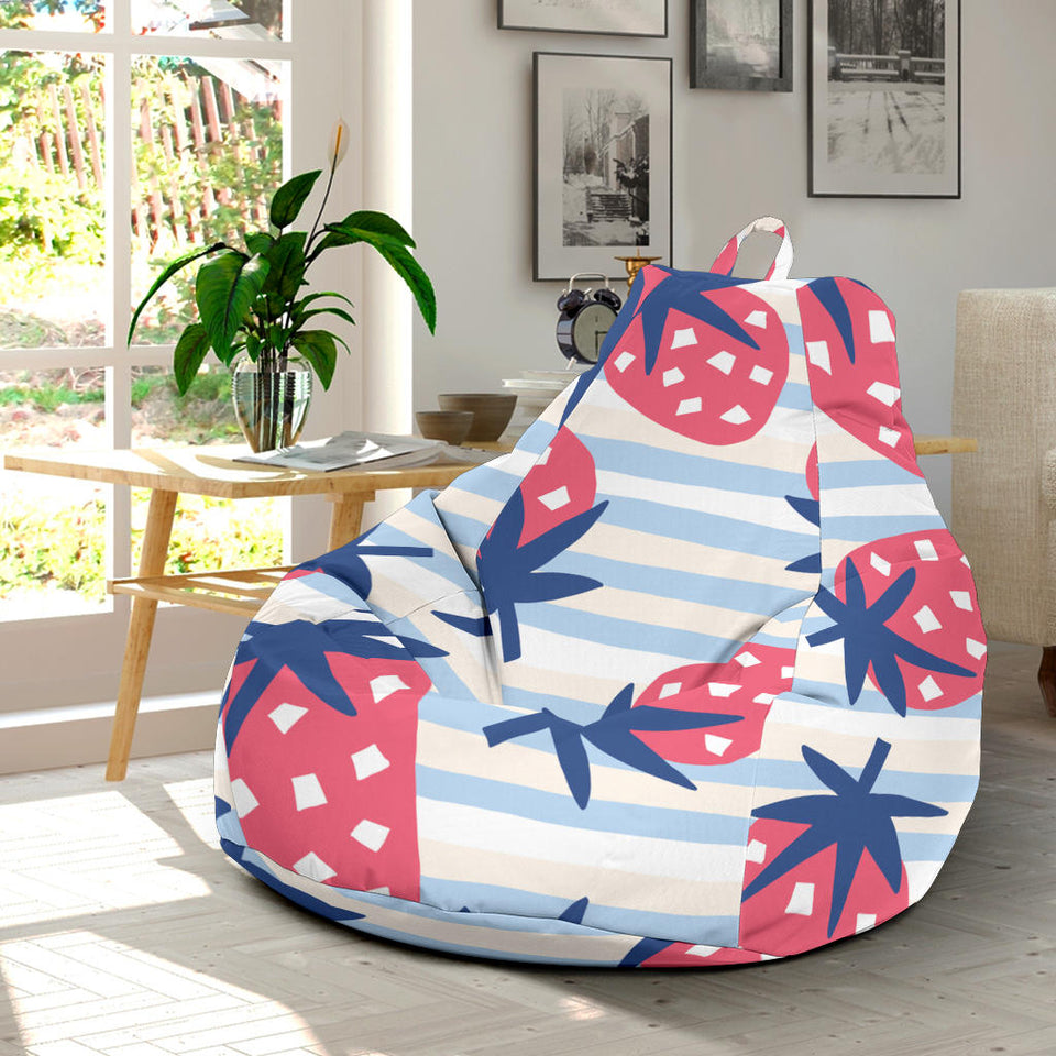 Strawberry Pattern Blue Lines Background Bean Bag Cover