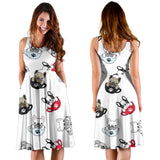 French Bulldog Cup Paw Pattern Sleeveless Midi Dress