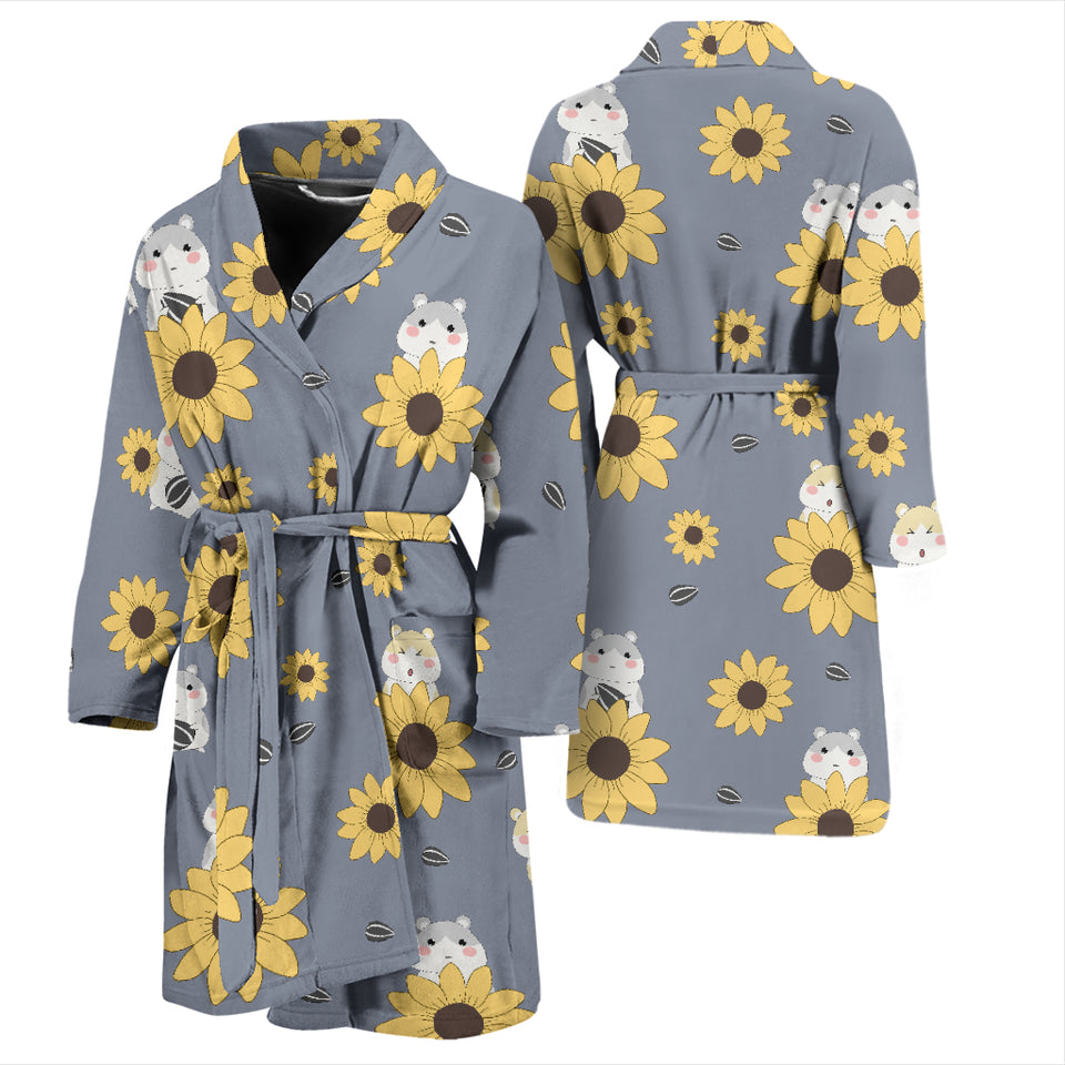 Cute Hamster Sunflower Pattern Background Men'S Bathrobe