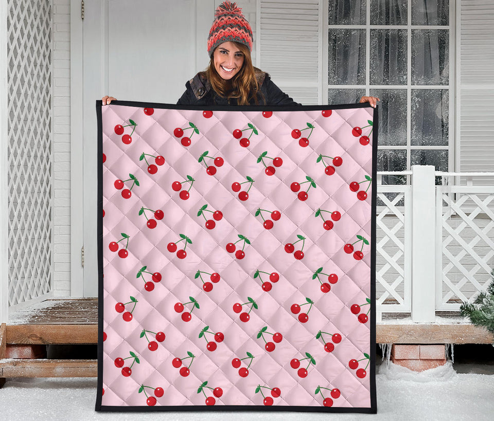 Cherry Pattern Pink Background Premium Quilt.