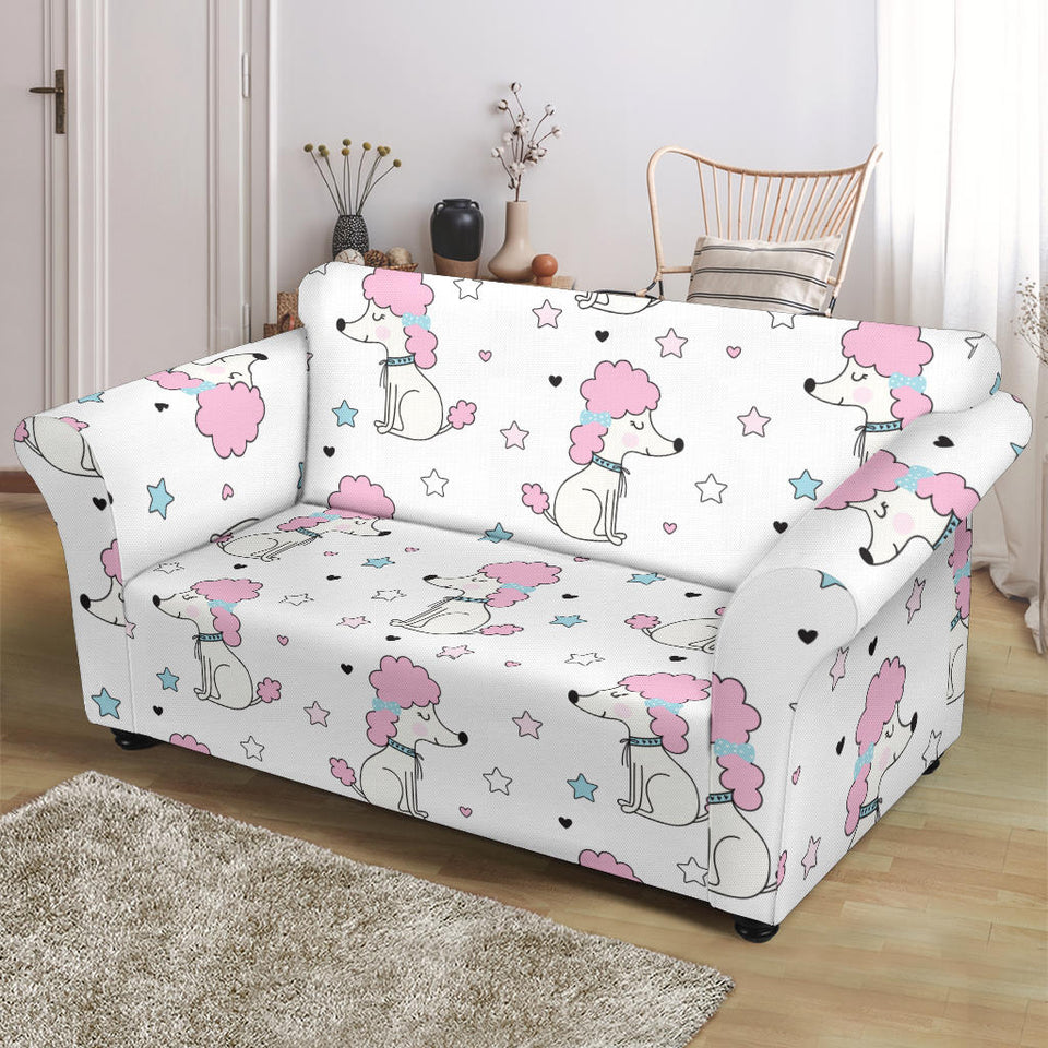 Cute Poodle Dog Star Pattern Loveseat Couch Slipcover