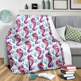 Purple Seahorse Blue Coral Pattern Premium Blanket