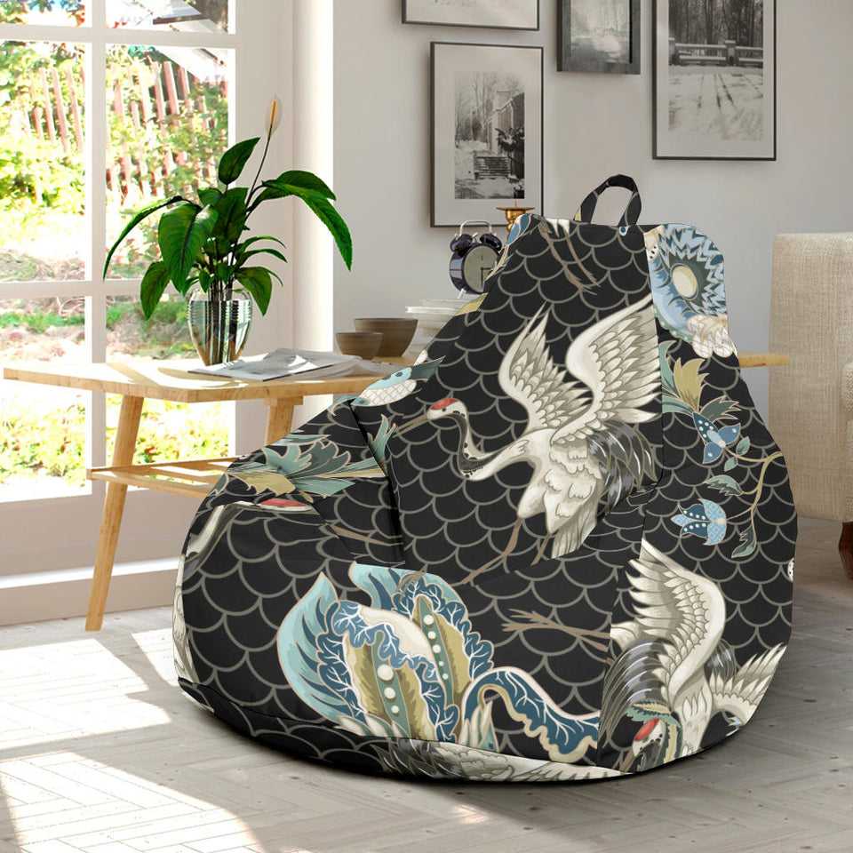 Japanese Crane Ornament Elements Bean Bag Cover