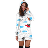 Watercolor Helicopter Cloud Pattern Women'S Hoodie Dress