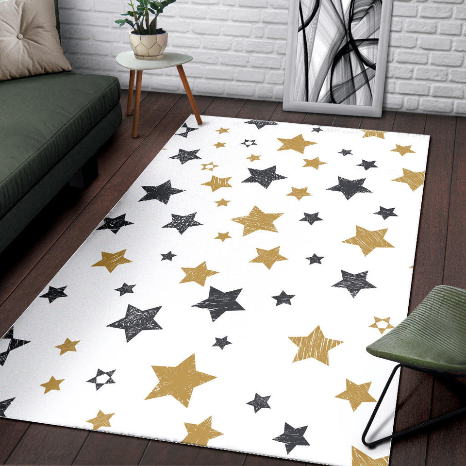 Hand Drawn Gold Black Star Pattern Area Rug