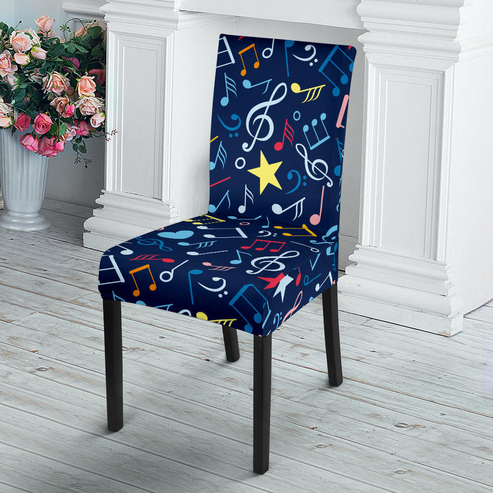 Music Notes Pattern Print Design 03 Dining Chair Slipcover