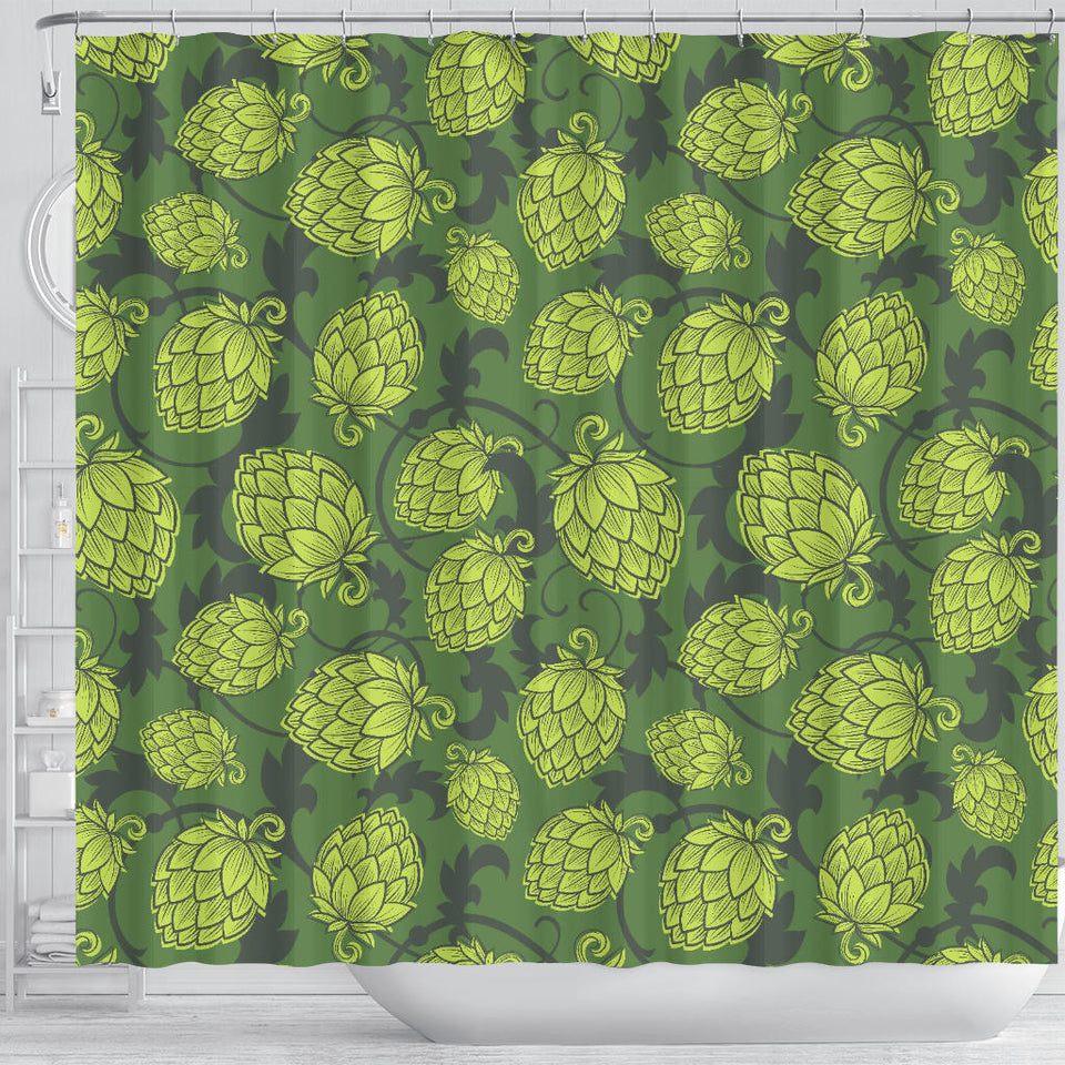 Hop Pattern Hop Cone Background Shower Curtain Fulfilled In US
