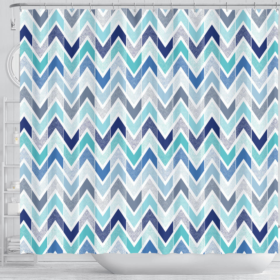 Zigzag  Chevron Blue Pattern Shower Curtain Fulfilled In US