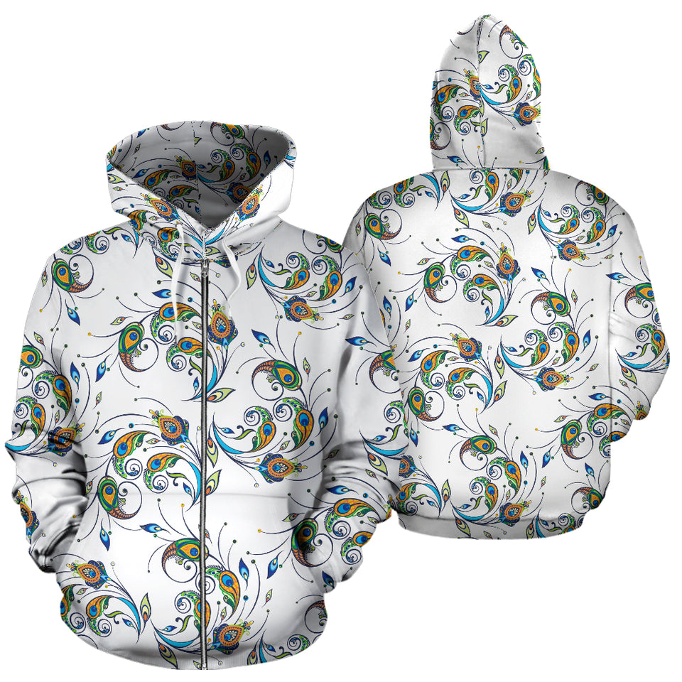 Peacock Feather Pattern Zip Up Hoodie